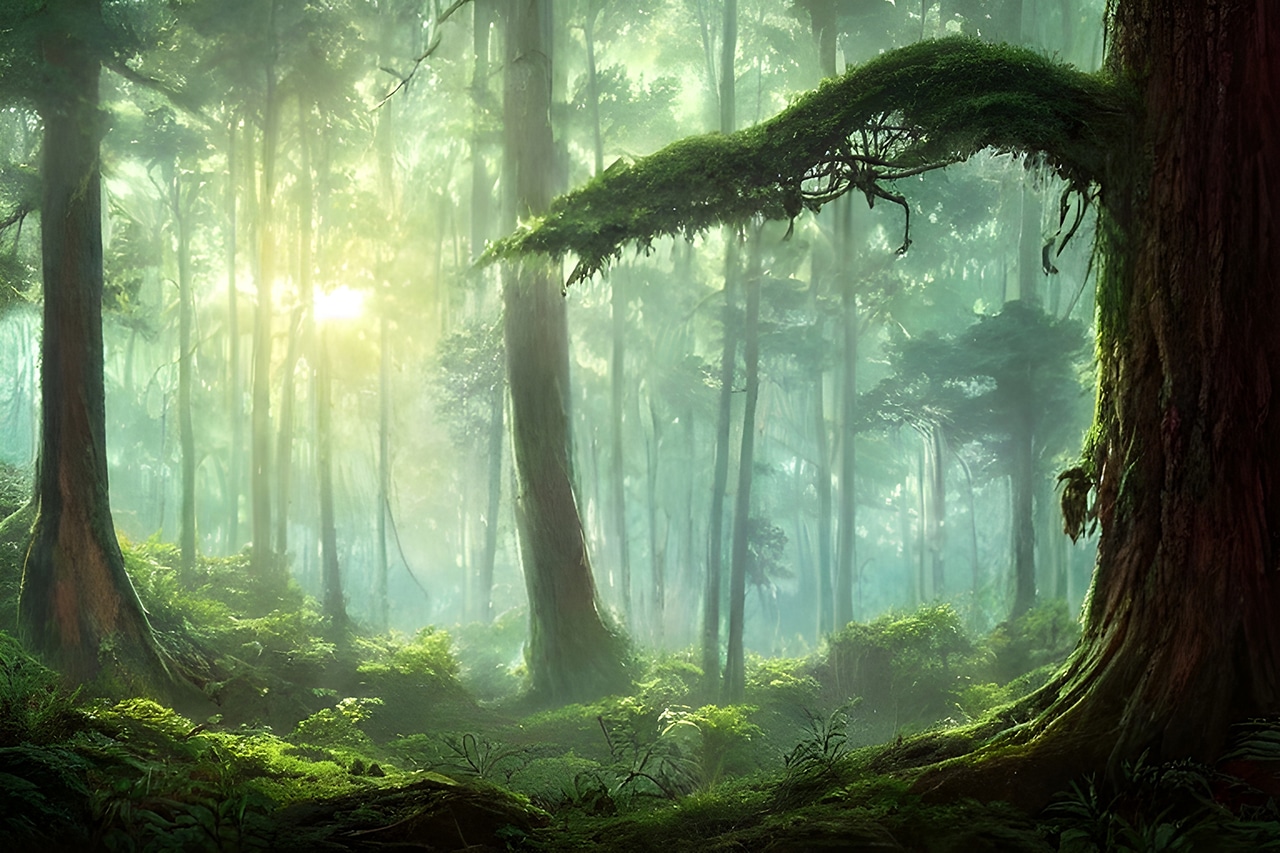 Fantasy art depicting a forest landscape.
